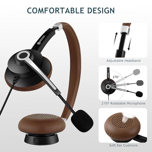 Arama USB Headset with Microphone for PC Laptop, On-Ear Computer Headphones with Noise Cancelling Mic, Wired Headset with in-line Control for Home Office Online Class Skype Zoom