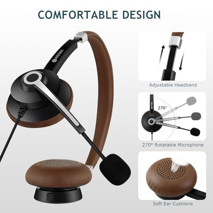 Arama USB Headset with Microphone for PC Laptop, On-Ear Computer Headphones with Noise Cancelling Mic, Wired Headset with in-line Control for Home Office Online Class Skype Zoom