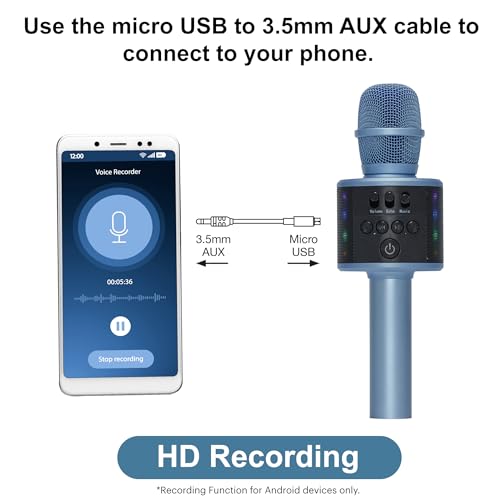 Wireless Bluetooth Karaoke Microphone with Built-in Speakers + HD Recording, Portable Handheld Mic | Blue