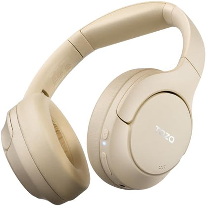 TOZO Hybrid Active Noise Cancelling Headphones, Hi Res Audio | Wireless Over Ear Bluetooth Headset, 60H Playtime, Custom EQ via App Deep Bass Comfort Fit Ear Cups, for Home Office Travel - color: Khaki