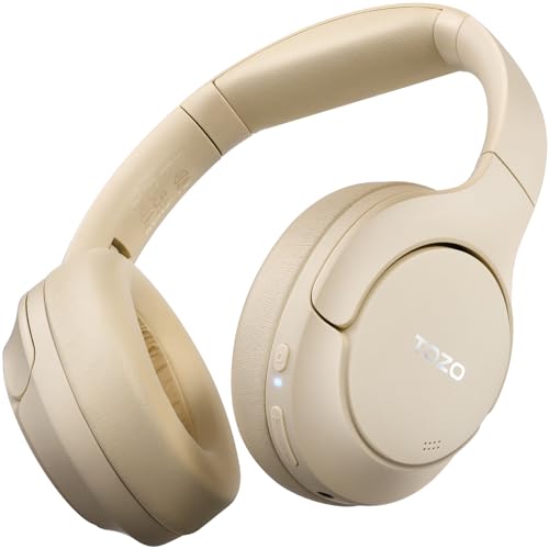 TOZO Hybrid Active Noise Cancelling Headphones, Hi Res Audio | Wireless Over Ear Bluetooth Headset, 60H Playtime, Custom EQ via App Deep Bass Comfort Fit Ear Cups, for Home Office Travel - color: Khaki