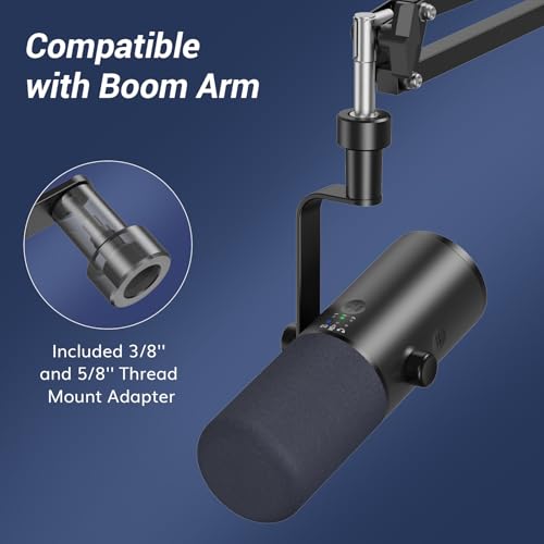 TONOR Dynamic Podcast Microphone for Studio, Cardioid XLR/USB Mic, AI Noise Cancellation, Tap Mute, 3.5mm Headphone Jack for Monitoring, Volume Control, Microfono with Desktop Stand, Black, TD510 AIR