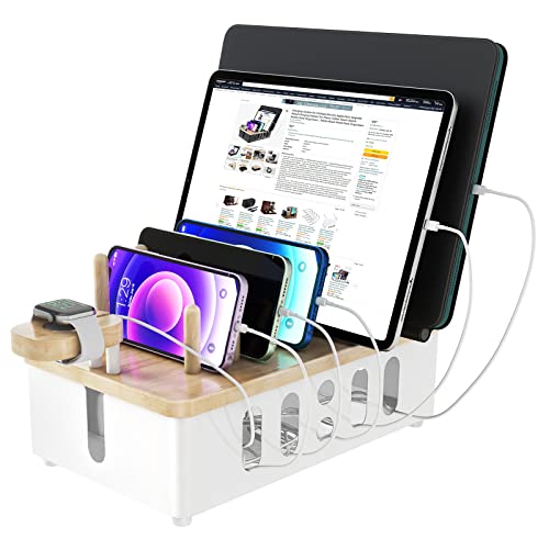 Charging Station for Multiple Devices Apple,New Upgrade Wood Charging Station for Phone Tablet Smart Watch Holder Desk Organizers，Dock Device Organizer White - color: White