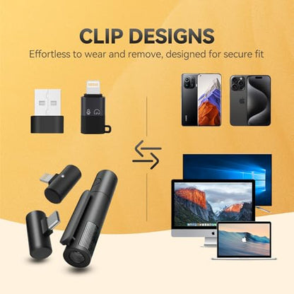Wireless lavalier Microphone for iPhone iPad，Wireless Clip on Microphones，Wireless Lapel Mic for Video Recording,tiktok (1mic-Lightning, Black) - style: 1mic-Lightning
