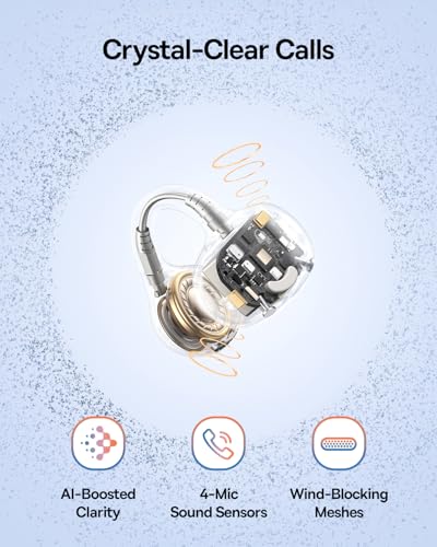 Baseus Bass BC1 Open Ear Earbuds Clip-On Headphones, Open-Ring Comfort with Tri-Curve Snug Clip, Powerful Sound with SuperBass, 4-Mic Clear Calls, IP55 Waterproof, 38H Playtime - color: Pink
