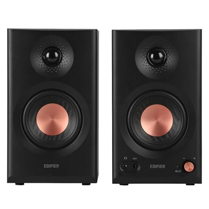 Edifier MR3 Powered Studio Monitor Speakers, Hi-Res Audio Certified Bluetooth V5.4 Active Bookshelf Loudspeakers, 2.0 Computer Speaker with Headphone Output RCA AUX Balanced TRS Input - Black (Pair) - color: Black