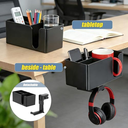 Desk Cup Holder Clamp, Clip On Drink Holder with Rotating Headphone Hanger | 4 in 1 Anti-Spill Desktop Organizer Pen Holder for Mug, Pen, Phone, Gaming Office Desk Accessories - color: Detachable Desk Cup Holder