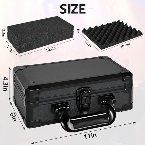 11 Inch Carrying Case with Customizable Pre-Diced Foam | Aluminum Case, Aluminum Alloy Sturdy Build, Storage Case for Microphone, Equipment, Camera, Tools, Recorder, etc - size: 11.1x5.9x5.5 Inch