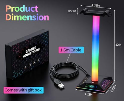 RGB Gaming Headset Stand, LED Headset Holder with 10 Lighting Modes, Headphone Stand Cool Stuff for Boys, Desk PC Gaming Accessories Gifts for Gamers Men Adult, Medium - color: White Black