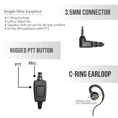 1 Wire Push to Talk Earpiece with 3.5mm Connector Compatible with Zello PTT App, PTT Button with in-Line Noise Reducing Mic, C-Ring Ear Loop for Left or Right Ear