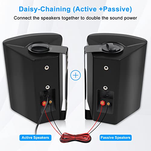 Herdio 6.5 Inches Outdoor Bluetooth Speakers Waterproof with Powerful Bass,Wall Mount Speakers Wired Weather Resistant for Patio Home Deck Porch Backyard 400 Watts(Black) - color: Black