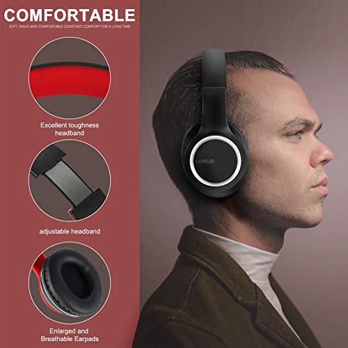 LORELEI X8 Over-Ear Wired Headphones with Microphone with 1.45m-Tangle-Free Nylon Line&3.5mm Plug,Lightweight Foldable & Portable Headphones for Smartphone,Tablet,Computer,Mp3/4(Black-red) - color: Black-red