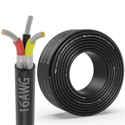 16 Gauge 3 Conductor Shielded Wire 50FT, UL2464 16 AWG 3 Shielded Cable | Tinned Copper Stranded 16/3 CNC Wires for CNC VFD Spindle, Stepper Motor, 3D Printer, Sound, Speaker, Signal Transmission - size: 50FT, style: 16AWG-3C