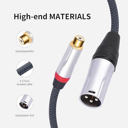 2Pack 1Ft RCA Female to 3Pin XLR Male Audio Cable;Balance XLR Male to RCA Female Unbalanced,Mixer, Power Amplifier, Audio Player Cable - color: RCA F To XLR M