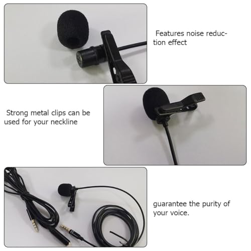 Lapel Clip Microphone Kit with Clip-On Mic, 2M Long Wire Recording Microphone Set, ABS Plastic Collar Lavalier Mic for Interview and Hands-Free Use with PU Leather Pouch and 3.5Mm