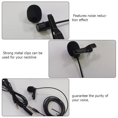 Lapel Clip Microphone Kit with Clip-On Mic, 2M Long Wire Recording Microphone Set, ABS Plastic Collar Lavalier Mic for Interview and Hands-Free Use with PU Leather Pouch and 3.5Mm