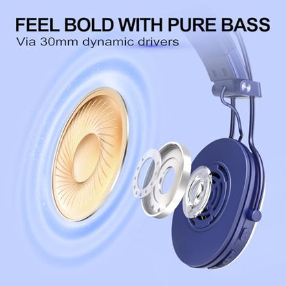 Wireless Bluetooth On-Ear Headphones:with Active Noise Cancellation - Hi Res Sound Up to 55H Battery Life, Lightweight, Comfortable, Foldable Design - color: Blue
