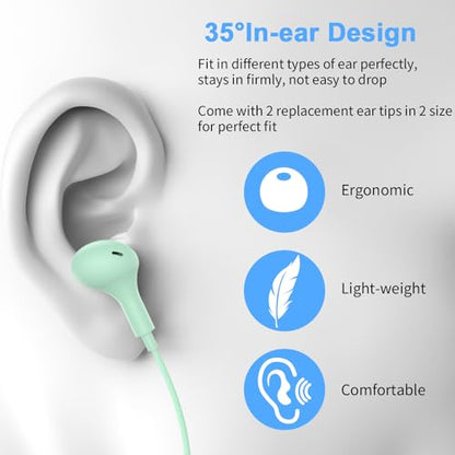 USB Earbuds with Microphone for PC Laptop,Wired USBA Headset,Green | in Ear Buds Noise Isolating Light Laptop Earphones,Headphones with Mic for Dell HP Computer PC Office Zoom Work Gaming School - color: Green