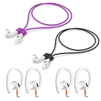 Magnetic Anti-Lost Straps Compatible with AirPods 1st to 4th Generation and AirPods Pro 1st to 4th Generation, with 2 Additional Pairs of Ear Hooks (Black Purple) - color: Black Purple