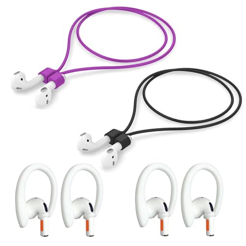Magnetic Anti-Lost Straps Compatible with AirPods 1st to 4th Generation and AirPods Pro 1st to 4th Generation, with 2 Additional Pairs of Ear Hooks (Black Purple) - color: Black Purple