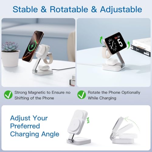 RYND 2026 Traveling Wireless Magnetic Fast Charging Station,3 in 1 Charger with i Phone 17 16 15 14 13 12 Pro Max Plus,Apple Watch Series & Air pod 4 3 2 Pro-Gifts for Wife & Husband(Rose Red) - color: Rosy Red