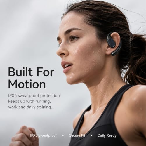Dual Fold Bluetooth Earbuds 6.0, IPX5 Wireless Earphones for Running, Open Design Ergonomic Ear Hook Headphones with 14.2mm Air Conduction Driver, Noise Canceling (White) - color: White