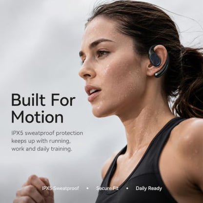 Dual Fold Bluetooth Earbuds 6.0, IPX5 Wireless Earphones for Running, Open Design Ergonomic Ear Hook Headphones with 14.2mm Air Conduction Driver, Noise Canceling (White) - color: White
