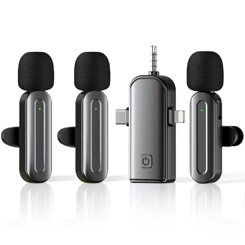 3 in 1 Wireless Lavalier Microphones for iPhone,Android,USB-C,Camera,Built-in Reduction ChipNoise,Plug-Play, 2.4G Ultra-Low Delay Mini Microphone for Interview/tiktok/Vlog/YouTube(3 MIC)