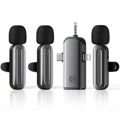 3 in 1 Wireless Lavalier Microphones for iPhone,Android,USB-C,Camera,Built-in Reduction ChipNoise,Plug-Play, 2.4G Ultra-Low Delay Mini Microphone for Interview/tiktok/Vlog/YouTube(3 MIC)