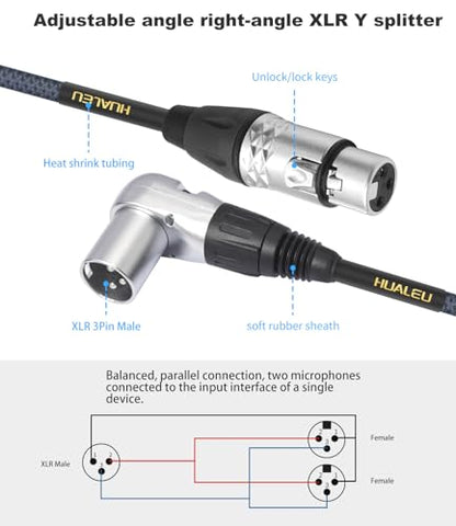 2Ft Right Angle 3Pin XLR Male to Dual 3Pin XLR Female Y Splitter 1 Male to 2 Female Audiao Cable, Mixer, Microphone,Amplifier Y Splitter Cable - color: Right Angle XLR 1 Male to 2 Female, size: 2Ft*1Pack