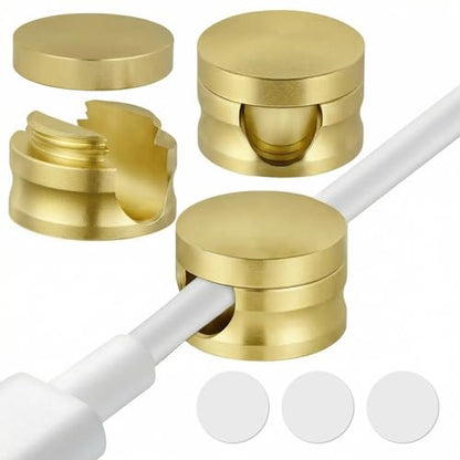 3 Pack Upgraded Cord Management Clips with Extra-Large Adhesive | Base, Stronger Hold Phone Charger Holder for Nightstand, Premium Aluminum Gold Sticky USB Wire Organizer Cable Clips for Desk