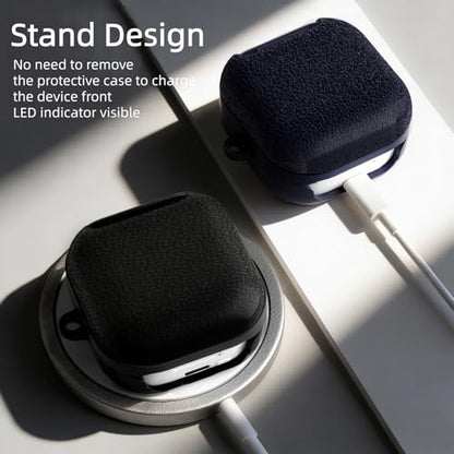 Kickstand Case Compatible with Samsung Galaxy Buds 4 /Buds 4 Pro Keychain | Lanyard Cleaning kit Soft TPU and Hard PC, Drop Shockproof Full Protection Cover for Women Men for Galaxy Buds 4 /Buds 4 Pro - color: Black