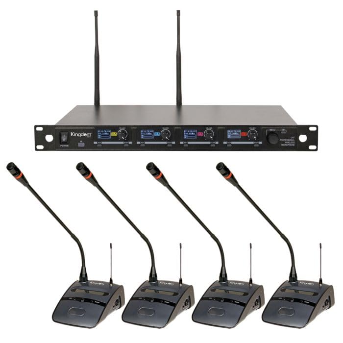 Kingdom V5 Wireless Mic System with 4 Podiums, Professional Wireless Microphone System for Churches, Bands, and Events - style: 4 Podium Mics