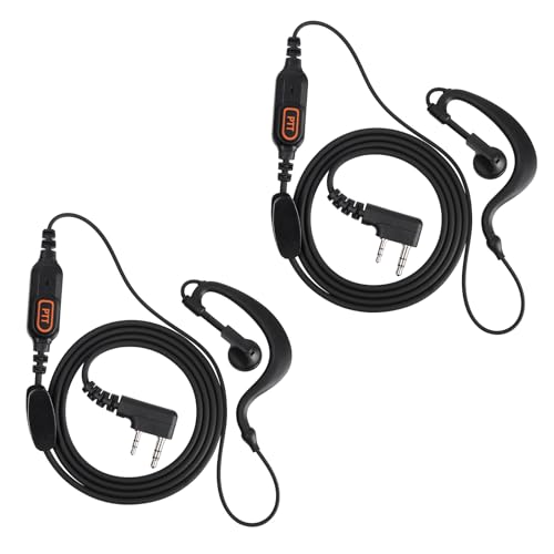 2-Pack K-Type Radio Earpiece Compatible with Baofeng UV-5R | 2-pin headset with mic, flexible earhook and orange PTT; fits UV-82, BF-888S, BF-F8HP, H-777, RT21 and select Kenwood radios