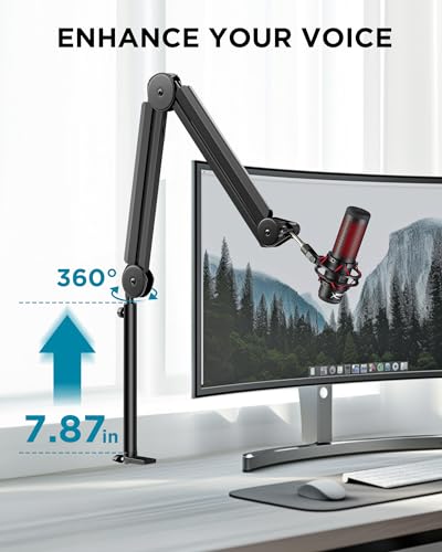 InnoGear Microphone Boom Arm Extension Tube Mic Stand Extension Riser Rod | Solild Alumium Construction, Overhead Positioning, Easy to Adjust, Swivel, Hold Heavy Microphones, Smooth Threading