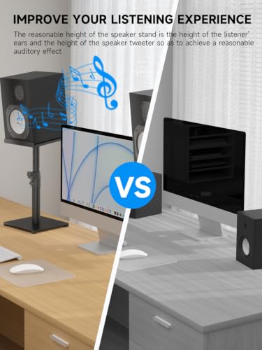 Suptek Desktop Speaker Stand Set, 9.6 x 8.8 inch Trays, 12-18" Height Adjustment and Tilt, Large Audio Holders for Computer and Bookshelf Speakers, Elevated Sound, 2 Pack, Black, SDM001TH - color: Black, size: 9.6" x 8.8" x 18"