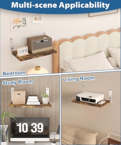 Wall-Mounted Projector Shelf, Wooden Media Holder Holds Up to 24 lbs, Floating Entertainment Shelves Furniture for Cable Box, WiFi Router, TV Box, Game Console, DVD Player, White - color: White
