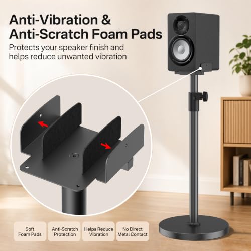 Heavy Duty Studio Monitor Stand Pair for Yamaha HS5/HS7/HS8, Edifier MR4/MR5, JBL 305P, Height Extend 29-37.5", Dual Side Clamp Fit 5"–11" Speaker Stand, Built-in Cable MGMT&Anti-Vibration Foam Pads