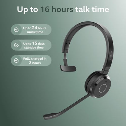 Jabra Evolve 65 TE (Third Edition) Wireless Teams Headset with Mic, Black - style: Single-Ear, Charging Cord