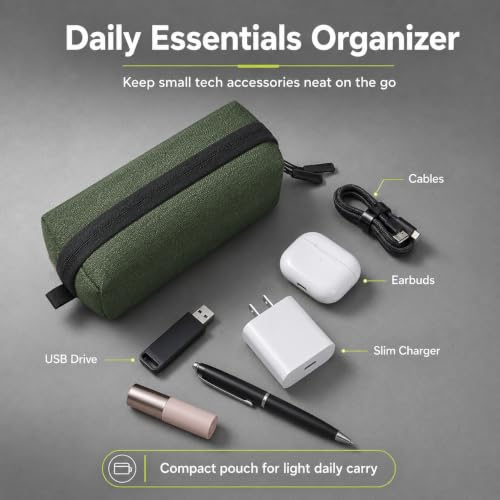 SIMTOP Electronics Travel Organizer, Compact Charger Case | Soft padded polyester helps protect cables, power banks, adapters and earbuds from light splashes and daily scratches - color: Green