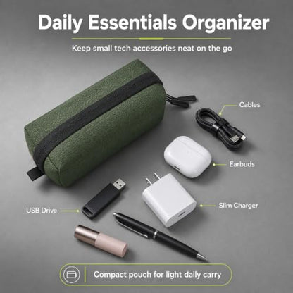 SIMTOP Electronics Travel Organizer, Compact Charger Case | Soft padded polyester helps protect cables, power banks, adapters and earbuds from light splashes and daily scratches - color: Green