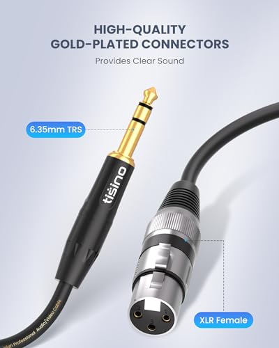 Tisino Female XLR to 1/4'' TRS Microphone Cable, 6.35mm Stereo Jack to 3-pin XLR Female Balanced Interconnect Micphone Cable - 15FT | Female XLR to 1/4" 6.35mm Balanced Patch Mic Cord for Mixer, Studio, Pro Audio, Gold-Plated Shielded Cable - size: 5m/15f