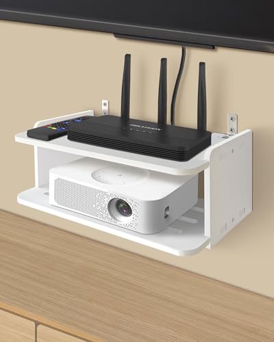 Projector Shelf for Wall Mount, Floating Projector Stand, Wall Mount Router Projecor Shelf for Xbox Series S/X, PS5, PS4, White Projector Holder, Floating Shelves Under TV Game
