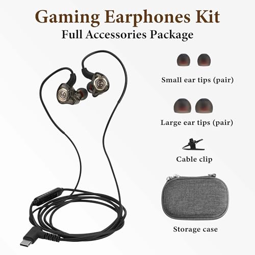 GEEKRIA Gaming Headphones with Mic, USB-C Wired Earbuds, 10mm Driver Deep Bass, Stereo in-Ear Earphones Compatible with Phones, PCs, Laptops, Tablets, and Other Gaming Devices (Black/ 4.9FT)