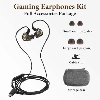 GEEKRIA Gaming Headphones with Mic, USB-C Wired Earbuds, 10mm Driver Deep Bass, Stereo in-Ear Earphones Compatible with Phones, PCs, Laptops, Tablets, and Other Gaming Devices (Black/ 4.9FT)