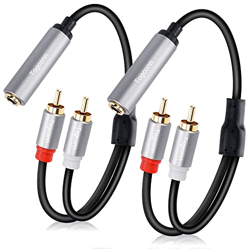 6.35mm to 2RCA Audio Cable(2 Pack),6.35mm 1/4 inch Female TRS to Stereo Dual RCA Male Y Splitter Audio Adapter Cable Gold Plated Plug (10 Inch/25CM) - size: 2 Pack, style: 6.35(female) to 2RCA(male)