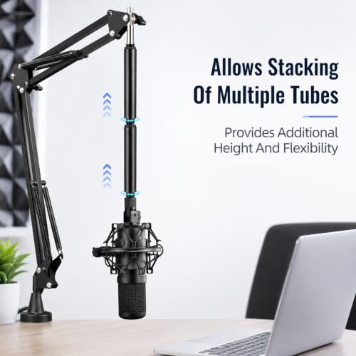 6-Inch Mic Stand Extension Tubes, Universal 5/8-27" Thread Heavy Duty Aluminum Alloy Microphone Extender Pipe with 5/8" to 3/8" Adapter for Most Mic Booms, Desk Base, Boom Arm, Podcast Setup