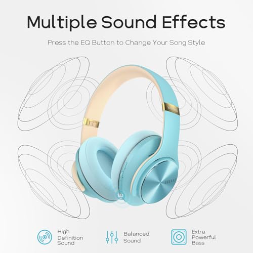 DOQAUS Bluetooth Headphones Over Ear, 90H Playtime, 3EQ Mode, with ENC Mic - color: Blue