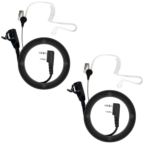 Walkie Talkies Earpiece 2 Pin Acoustic Tube Headset Ear Piece, 2 Pack | Radio Earpiece with Mic PTT Compatible with Baofeng UV-5R BF-888S Retevis H-777 RT21 RT22 Arcshell AR-5 Kenwood 2 Way Radio