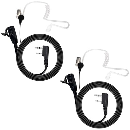 Walkie Talkies Earpiece 2 Pin Acoustic Tube Headset Ear Piece, 2 Pack | Radio Earpiece with Mic PTT Compatible with Baofeng UV-5R BF-888S Retevis H-777 RT21 RT22 Arcshell AR-5 Kenwood 2 Way Radio
